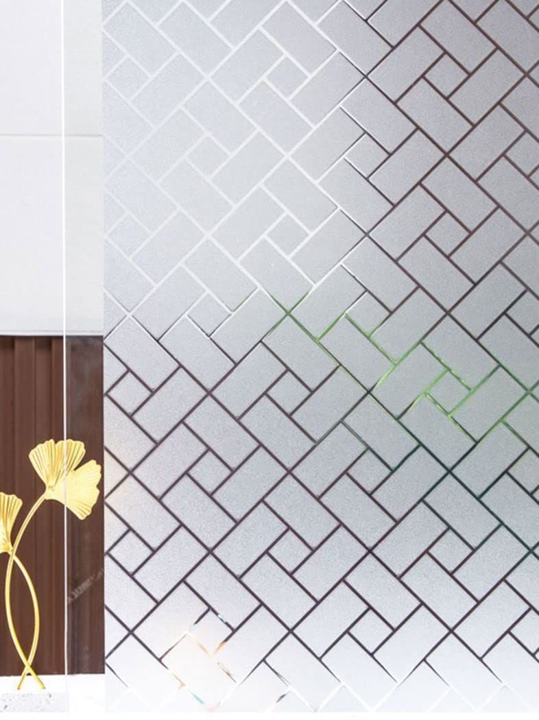 Privacy Film Oblique Grid Pattern Frosted Glass Window Film Opaque Window Stickers Self Static Cling Decorative Window Cling