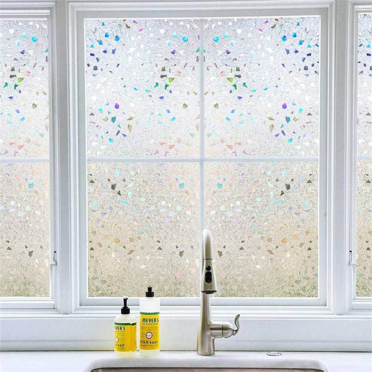 Window Privacy Film,Stained Glass Frosted Window Film,Decorative 3D Vinyl Cling Window Decals, Static Cling Window Sticker