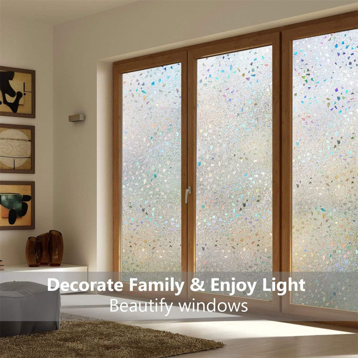 Window Privacy Film,Stained Glass Frosted Window Film,Decorative 3D Vinyl Cling Window Decals, Static Cling Window Sticker