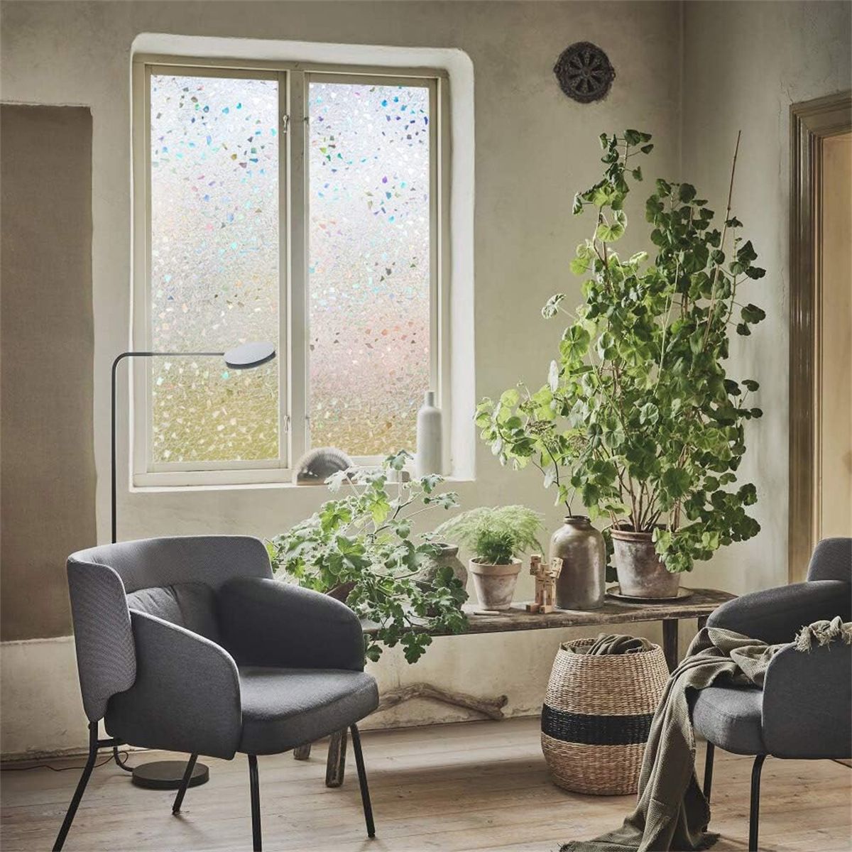 Window Privacy Film,Stained Glass Frosted Window Film,Decorative 3D Vinyl Cling Window Decals, Static Cling Window Sticker