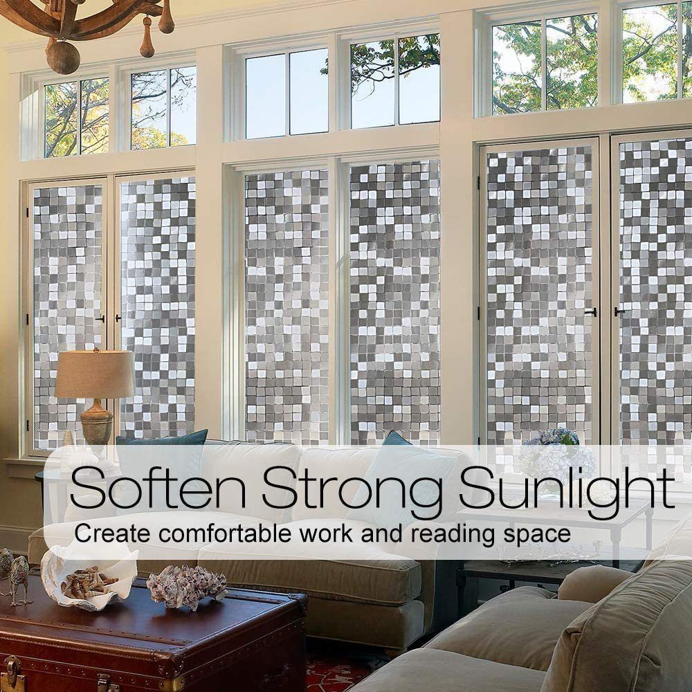 Window Privacy Film 3D Decorative Stained Glass Window Film Non-Adhesive Removable Window Sticker Static Cling Window Vinyl