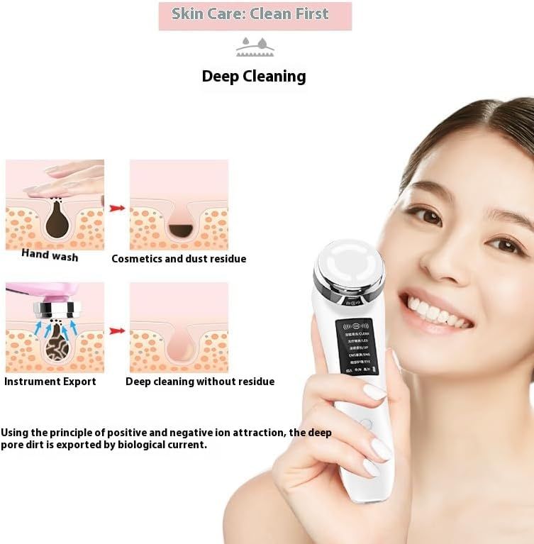 Facial Massage Cleaning Household Color Light Beauty Instrument Micro-Current, Power Supply USB Charging, Five Modes White English