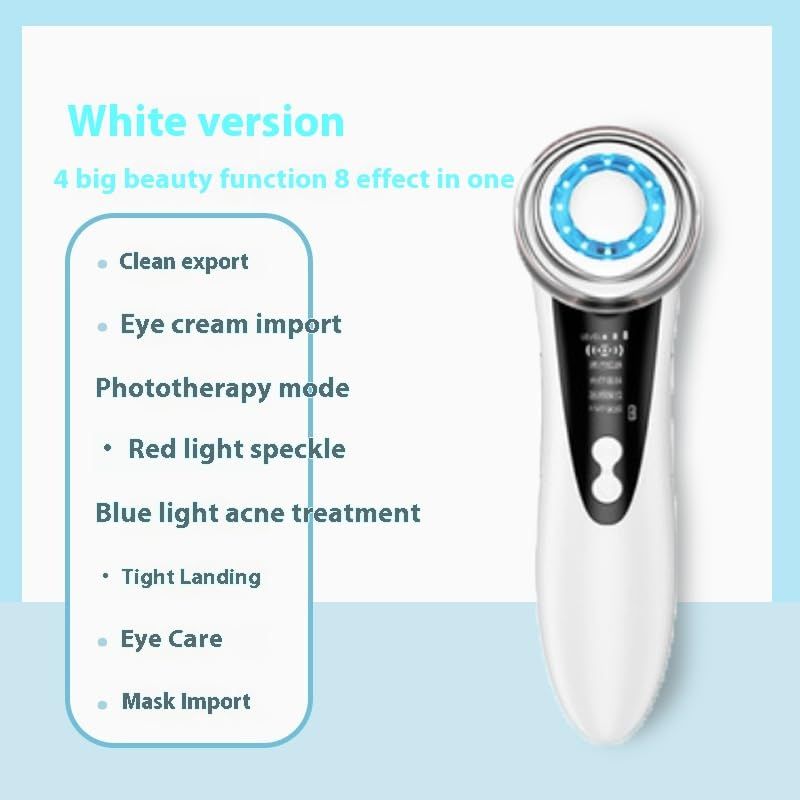 Facial Massage Cleaning Household Color Light Beauty Instrument Micro-Current, Power Supply USB Charging, Five Modes White English