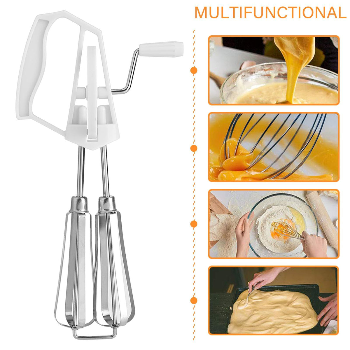 Kitchen Egg Beater, Egg Whisk Stainless Steel Rotary Manual Egg Beater Hand Beater for Mixing Whipping Beating