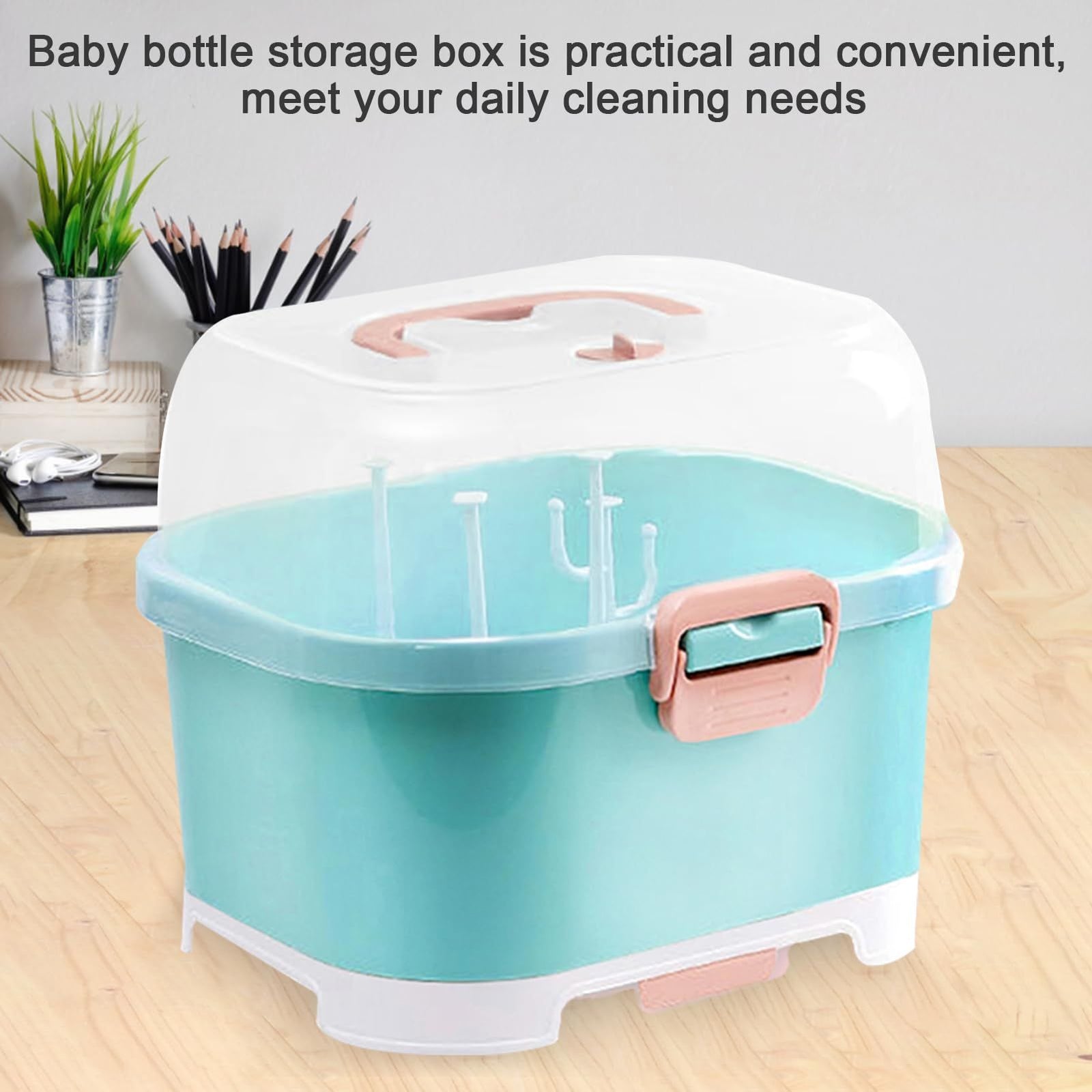 Baby Bottle Holder, Portable Large Capacity Toddler Bottles Storage Box with Lid Cover Anti-Dust Protection and Cutlery Storage