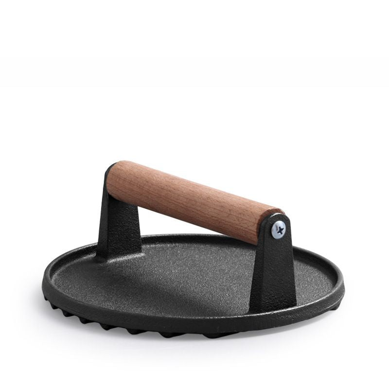 Round & Rectangle Heavy-Duty Cast Iron Smash Meat Steak With Wood Handle for chef  Griddle Grills (Round & Rectangle)
