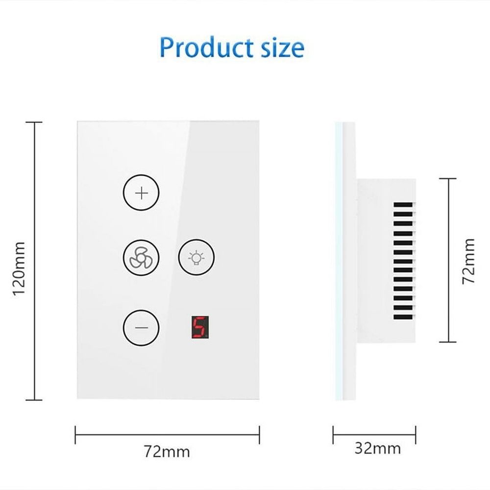 Tuya Zigbee Smart Fan Light Switch US Network Connection APP Control / Assistant Voice Control White