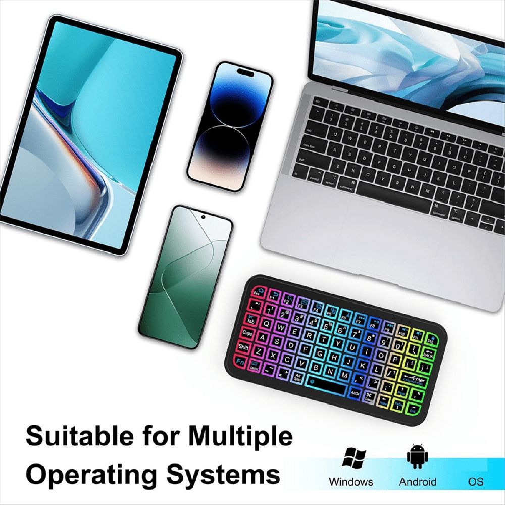 Mini Wireless Bluetooth 5.2 Keyboard 5inch Keycups 7 Color Backlit Keyboard Rechargeable Keyboard for PC Android TV Box