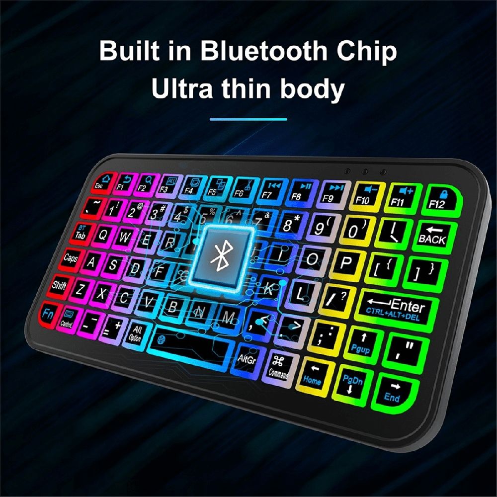 Mini Wireless Bluetooth 5.2 Keyboard 5inch Keycups 7 Color Backlit Keyboard Rechargeable Keyboard for PC Android TV Box
