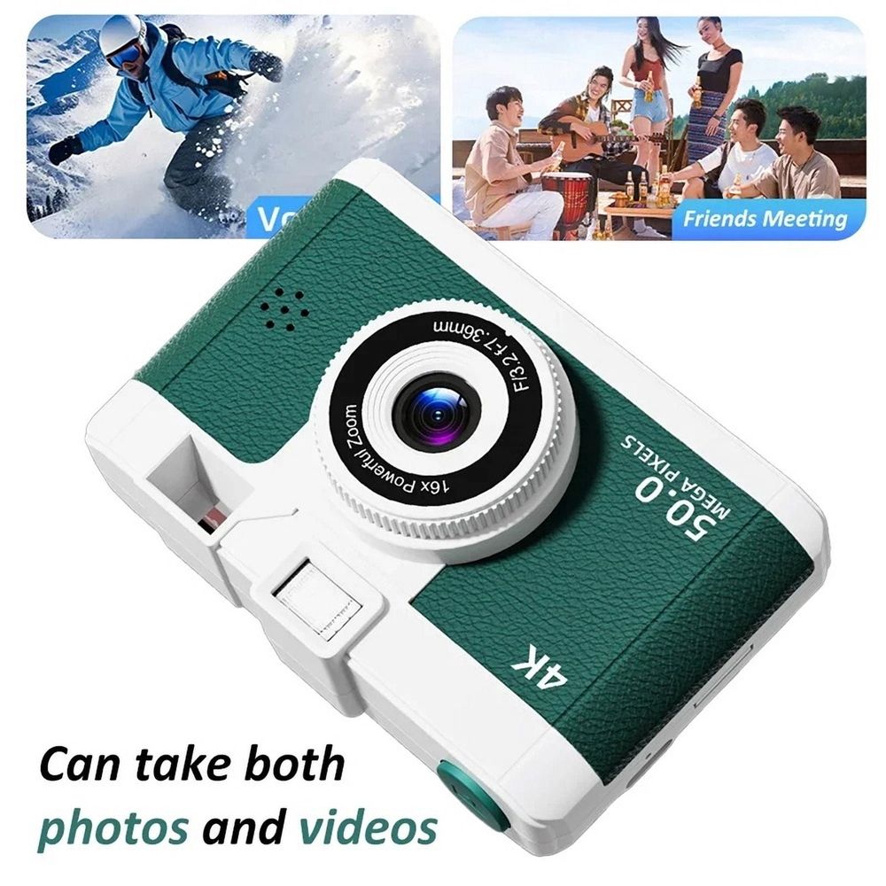 4K Retro Digital Camera with WIFI Wireless Transmission 16x Digital Zoom Video Instant Thermal Camera with Flash&Filt,A