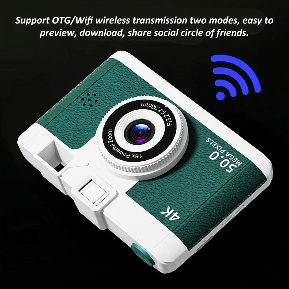 4K Retro Digital Camera with WIFI Wireless Transmission 16x Digital Zoom Video Instant Thermal Camera with Flash&Filt,A