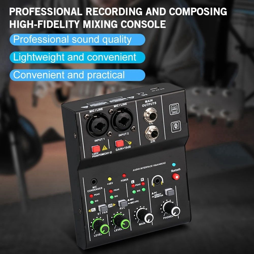 2 Channels Mini USB Mixer Professional Portable Audio Interface Sound Card Console for Guitar Recording Studio Singing