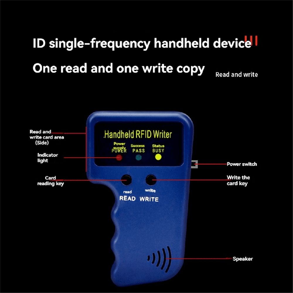 Handheld 125KHz RFID Card Reader Writer + 5 Keyfobs Copier Writer Duplicator Programmer ID Card Copy EM4305 T5577