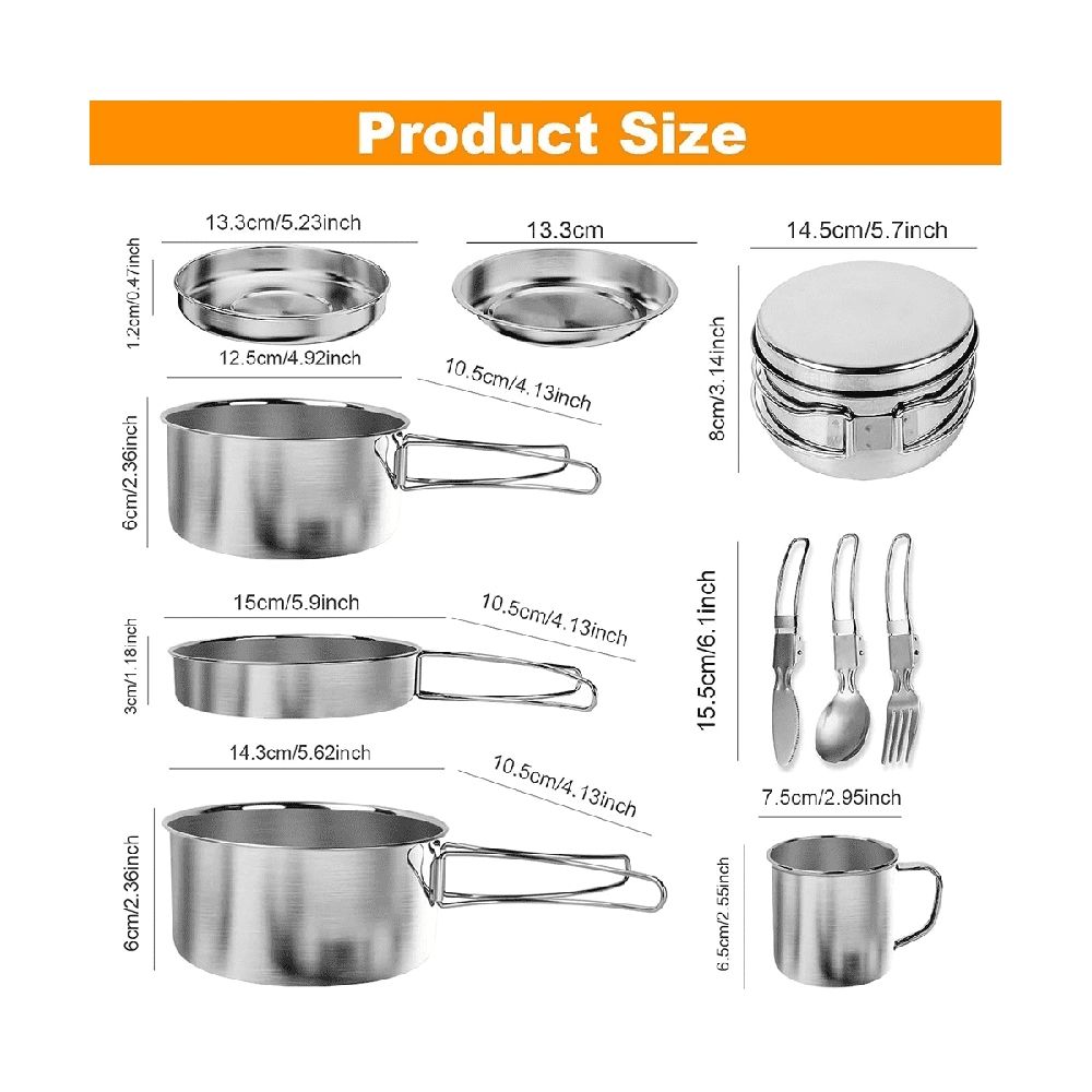 11 Piece Stainless Steel Camping Mess Kit