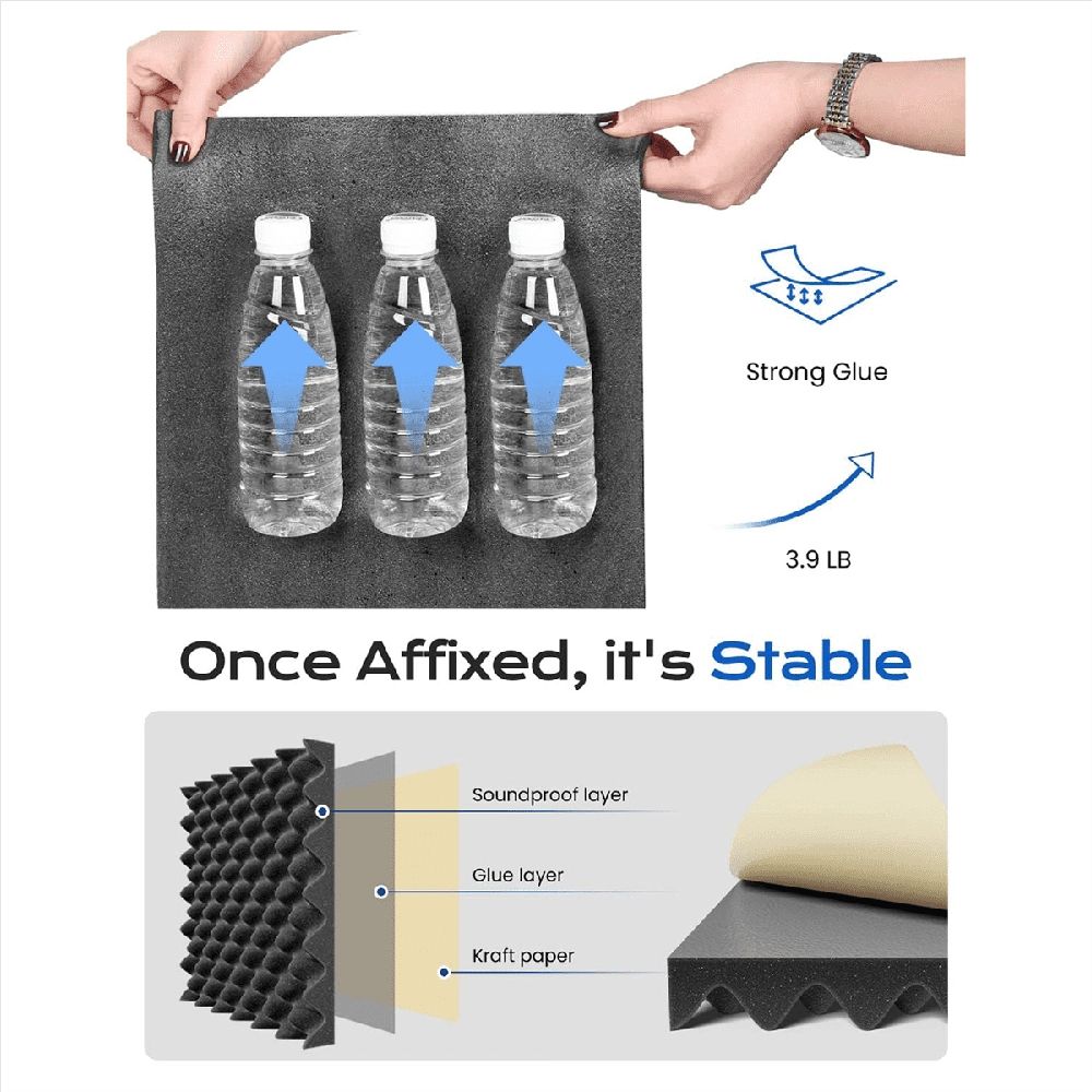 24 Pack Self Adhesive Egg Crate Sound Proof Foam Panels 1x12x12Inch, Acoustic Foam for Home and Studios