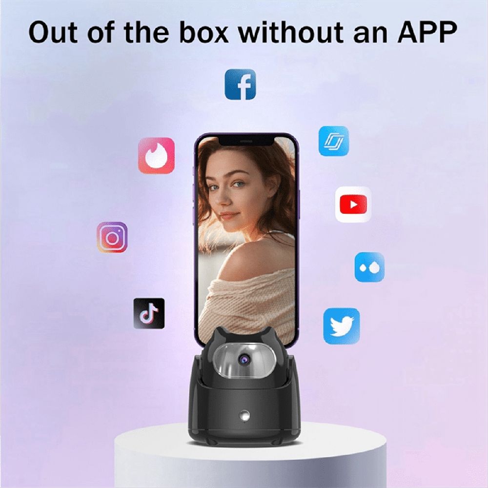 Automatic Face Tracking Gimbal Mobile Phone Holder 360° Rotation AI Face Recognition Phone Tripod for Vlog Video Black