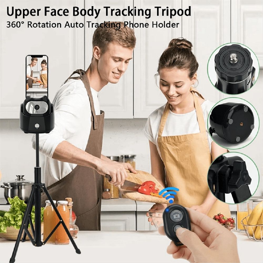 Automatic Face Tracking Gimbal Mobile Phone Holder 360° Rotation AI Face Recognition Phone Tripod for Vlog Video Black