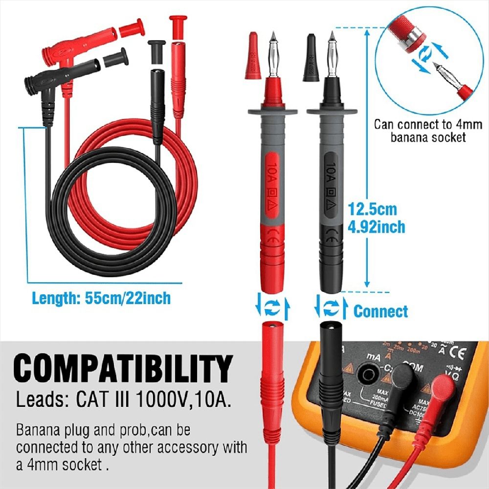 25PCS Multimeter Test Leads Kit, Test Leads Set with Replaceable Alligator Clips,Wire y21145