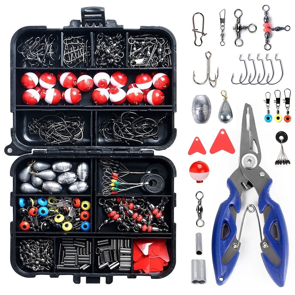263pcs Fishing Accessories Kit,Included Plier,Hooks,Weights & Other Accessories,Fishing Bait Lure Gear Kit Gift for Men Bass Freshwater
