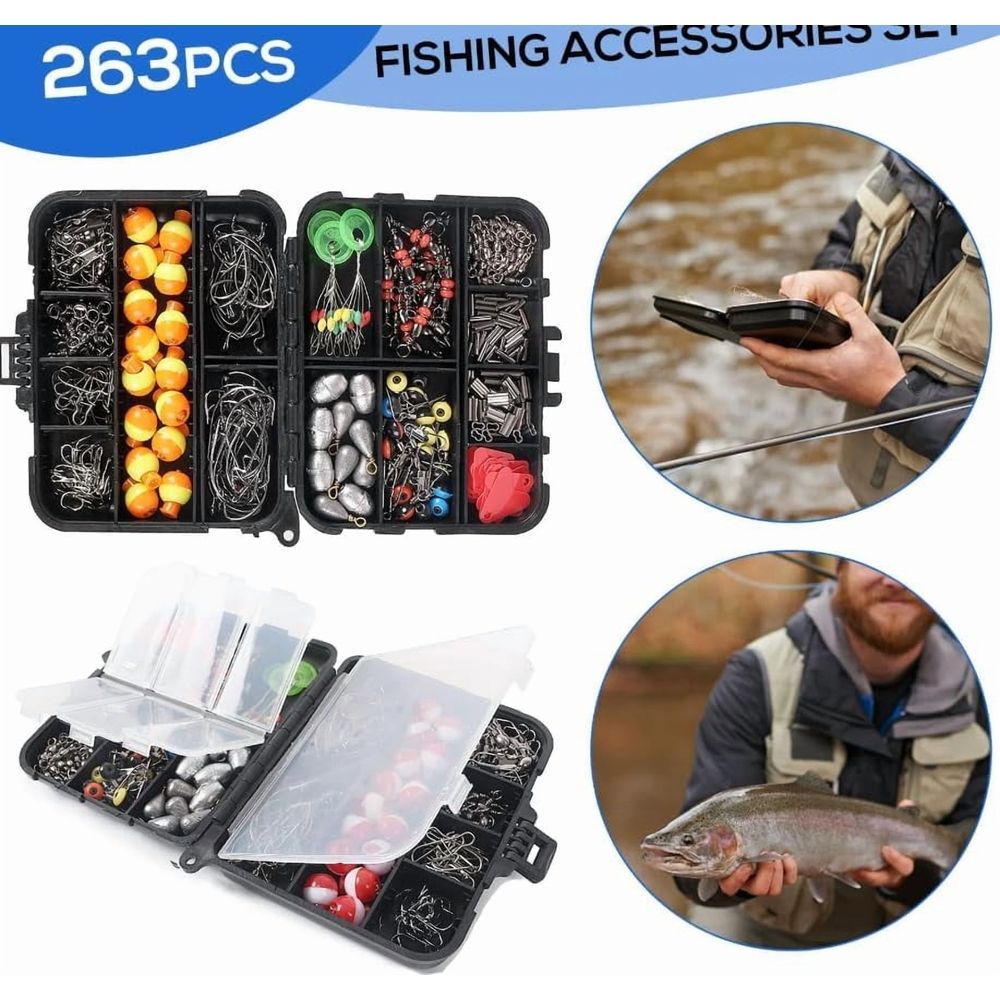 263pcs Fishing Accessories Kit,Included Plier,Hooks,Weights & Other Accessories,Fishing Bait Lure Gear Kit Gift for Men Bass Freshwater