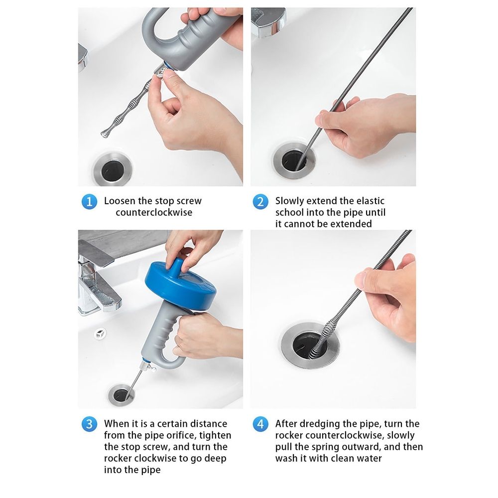 Heavy Duty 3M Pipe Snake Drain Cleaner | Flexible Steel Cable Sink Hair Remover for Bathtub, Shower & Kitchen | 4-Size Spring Steel Nozzles | Ergonomic Pistol Grip | Unclogs Toilets & Sewers