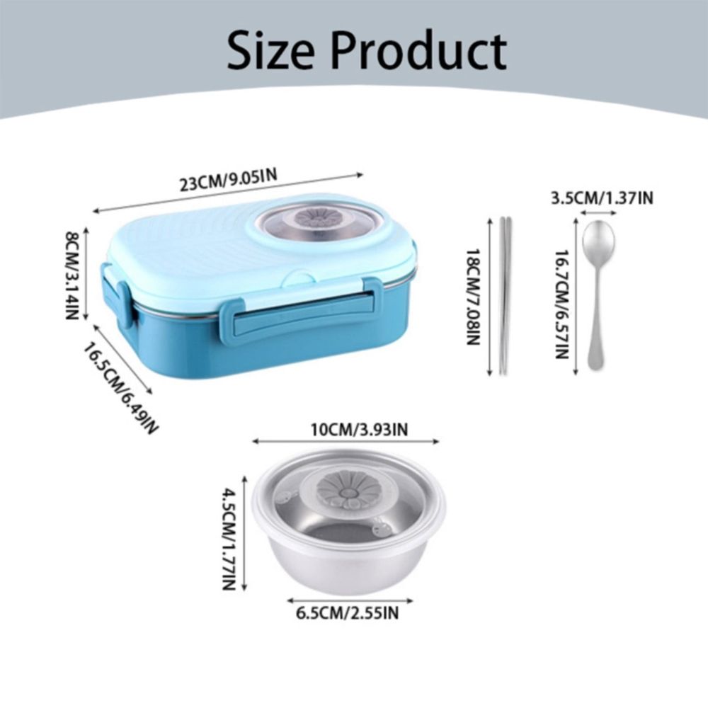 1100ml Double Layer 304 Stainless Steel Thermal Lunch Box, 3-Grid Design with Chopsticks Spoon & Soup Bowl, Red