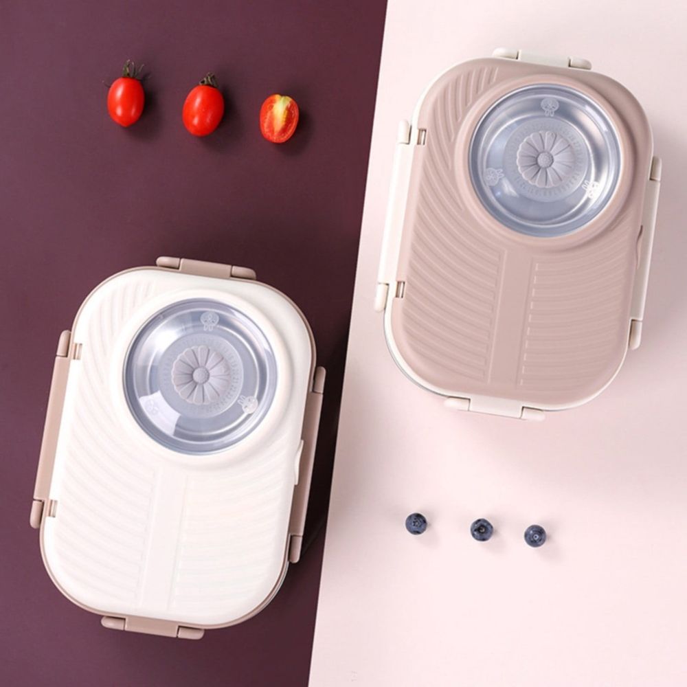1100ml Double Layer 304 Stainless Steel Thermal Lunch Box, 3-Grid Design with Chopsticks Spoon & Soup Bowl, Red