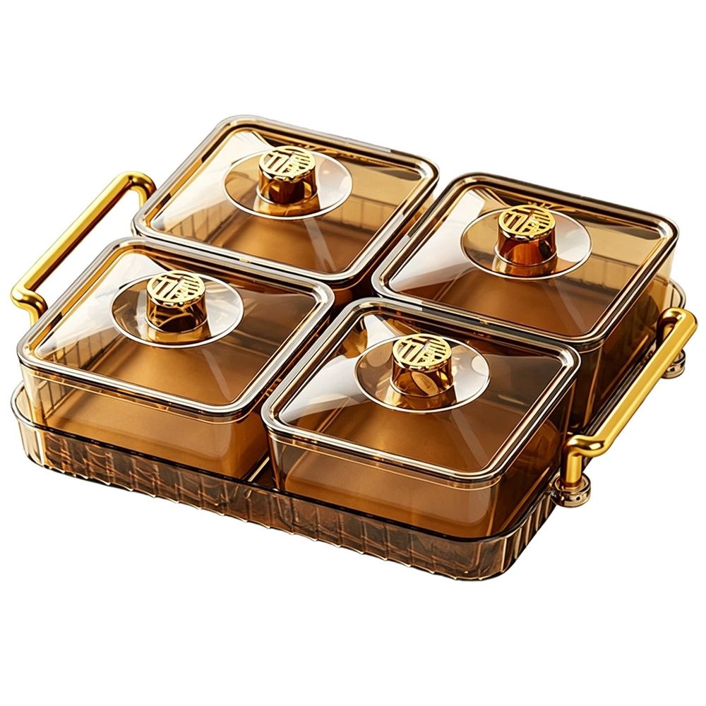 Grey 25.5x20cm Divided Snack Tray with Lid & 4 Removable Bowls, Perfect Serving Platter for Parties & Gatherings
