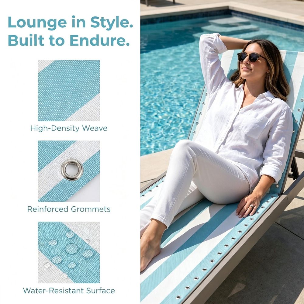 Sky Blue Beach Chair Fabric Replacement for Outdoor Folding Recliner Patio Lawn Use