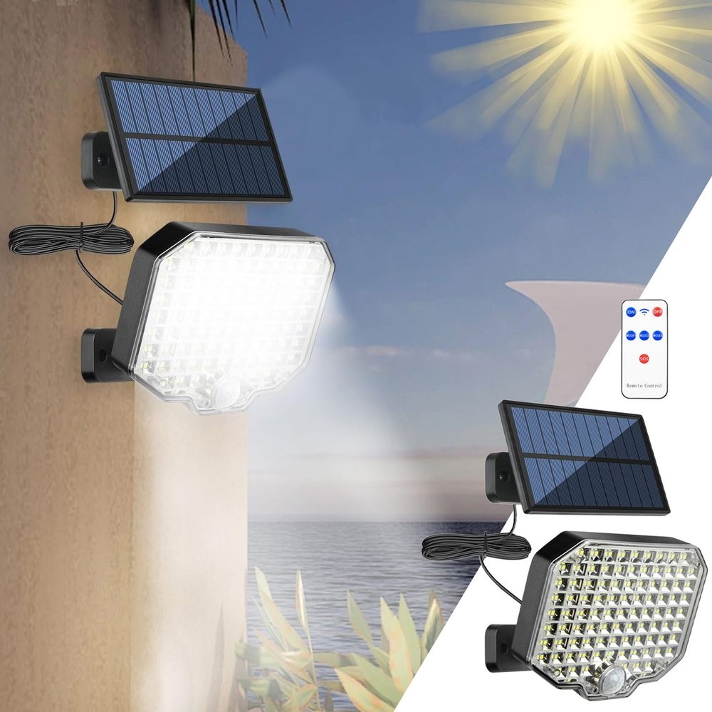 Garden Lamps Solar Wall Light Outdoor With Remote Control 16.4ft Cord Separate Solar Panel Solar LED Light Rainproof With 3 Modes For Patio Ceiling Porch Cabin Roof Tree Doorway
