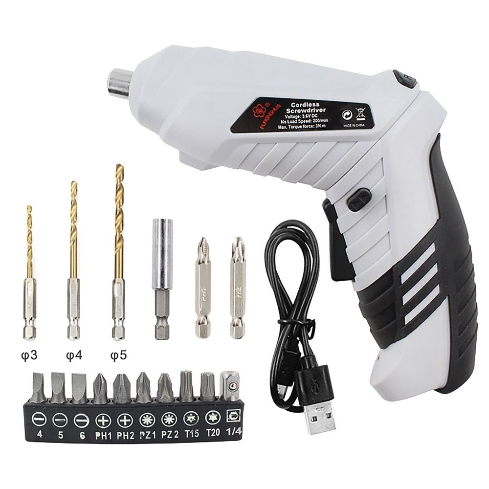 Foldable Electric Screwdriver, Rechargeable Cordless Screwdriver with USB Cable, Small Power Drill Set with Adjustable Torque and LED Light, for Home, Office, and DIY Tool Projects