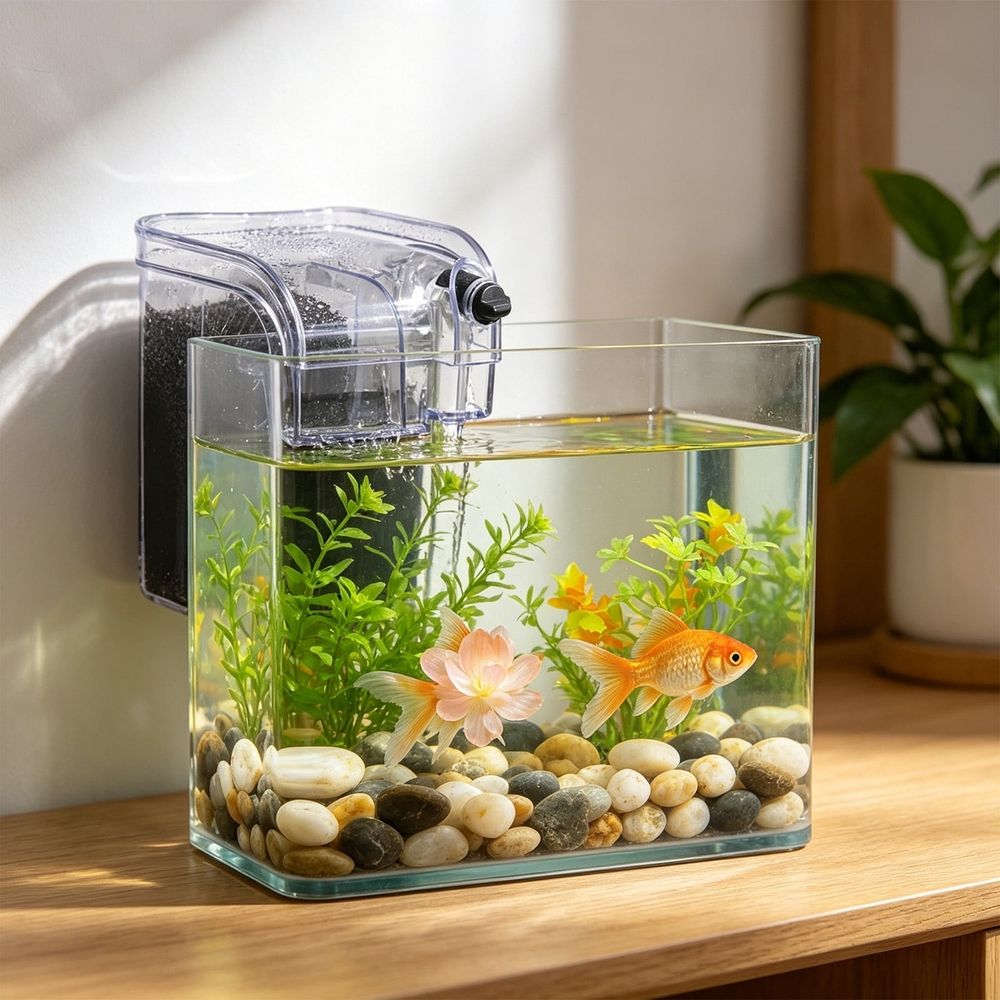 Hang On Back Aquarium Filter, 2-in-1 Silent Bio Filtration and Oxygenation Pump, Low Noise Power Filter for Small to Medium Fish Tanks, Submersible Water Circulation System