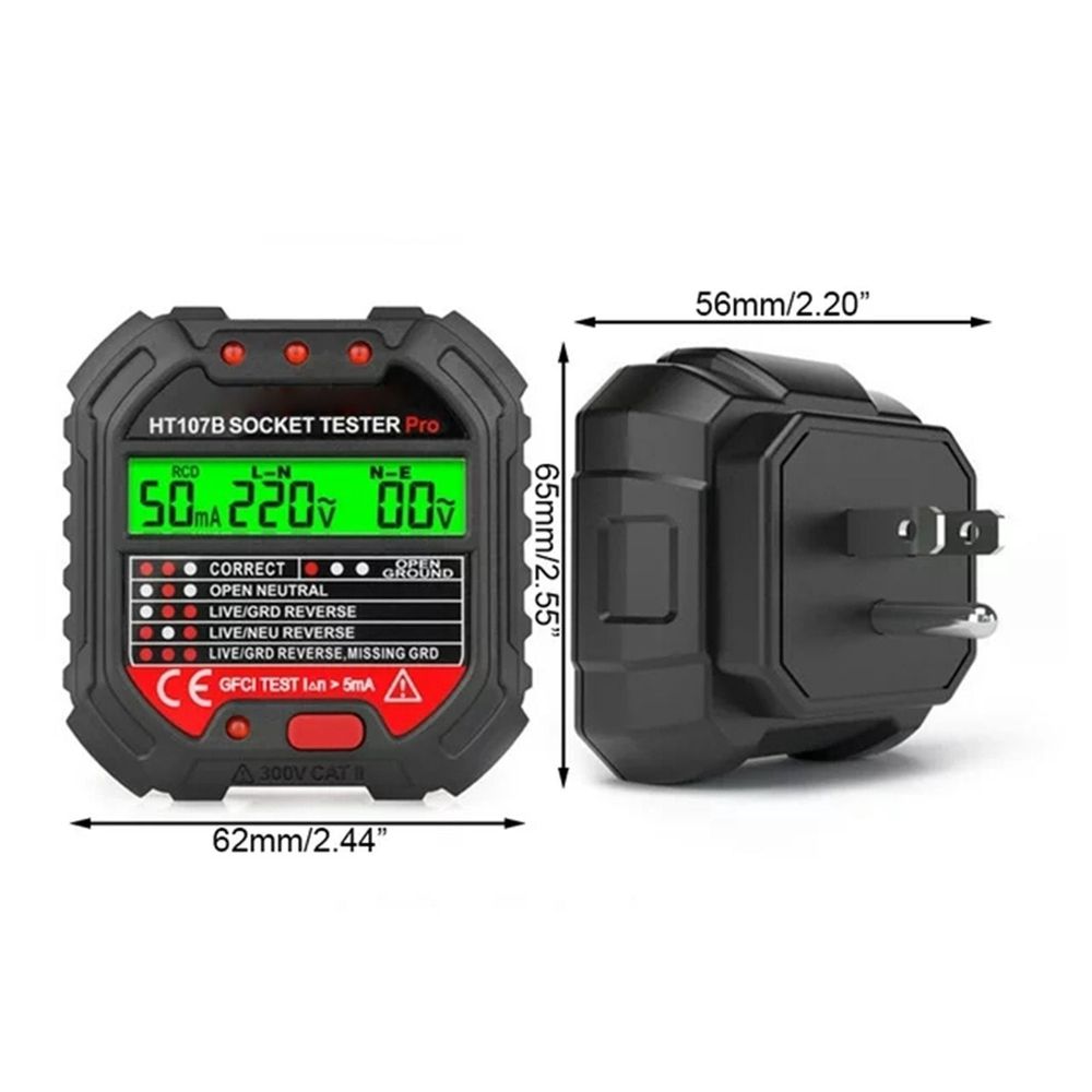 Electric Socket Tester, RCD and GFCI Receptacle Detector, Circuit Polarity and Voltage Detector for Outlet Testing, Electrical Ground Fault Receptacle Tester