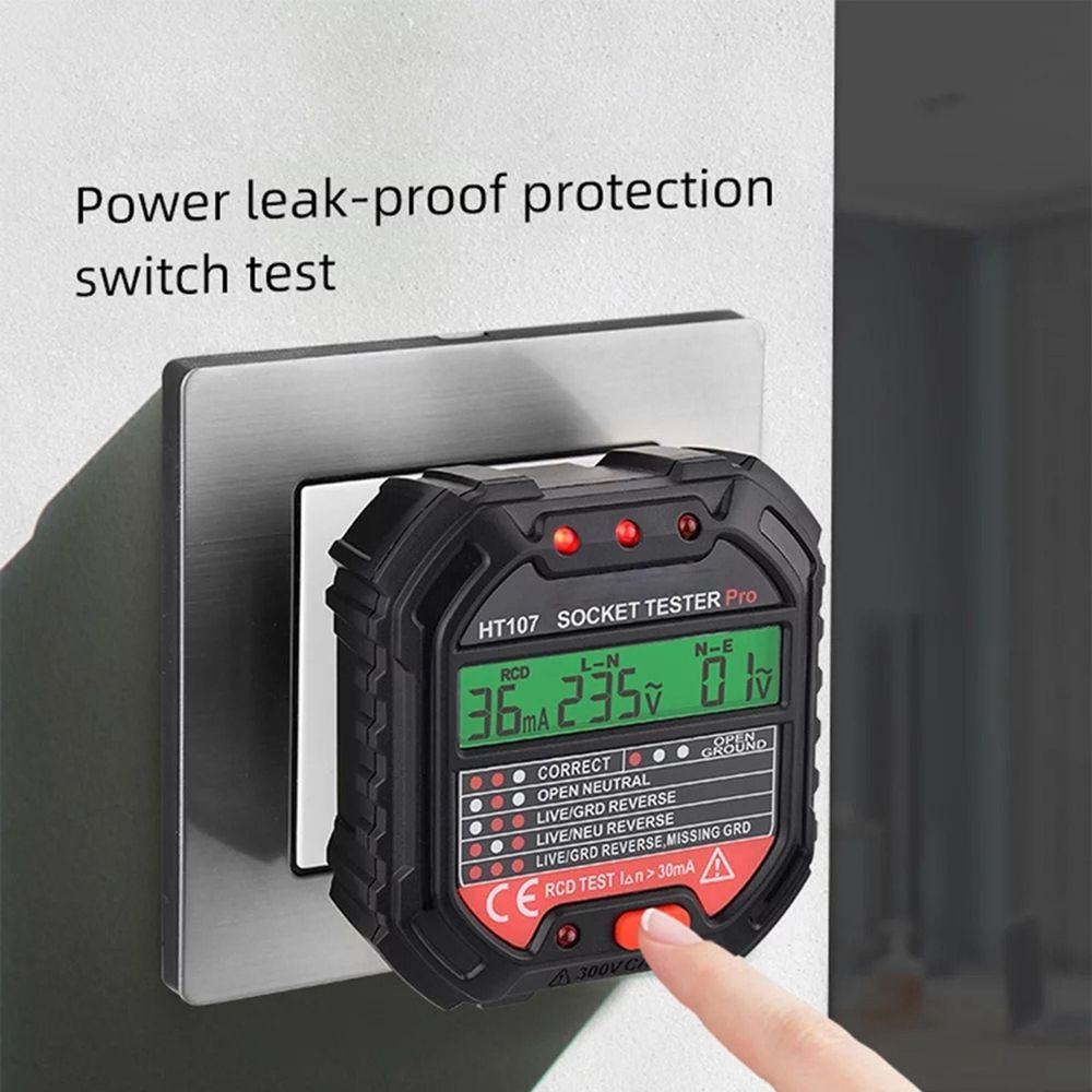 Electric Socket Tester, RCD and GFCI Receptacle Detector, Circuit Polarity and Voltage Detector for Outlet Testing, Electrical Ground Fault Receptacle Tester