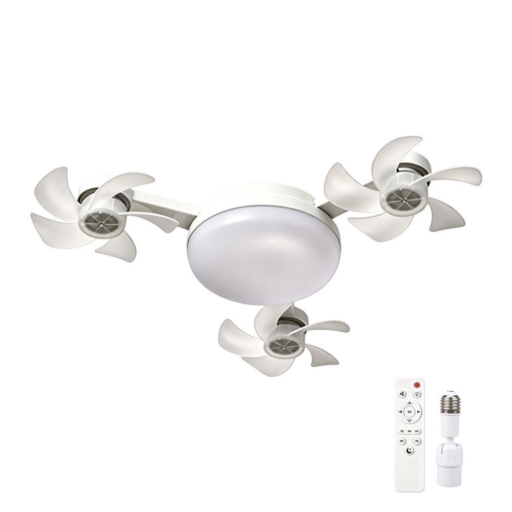 3-Head Drone Ceiling Fan Light, E27 Socket LED Chandelier, Smart Remote Control Air Circulator with 3-Color Dimmable Lighting for Bedroom