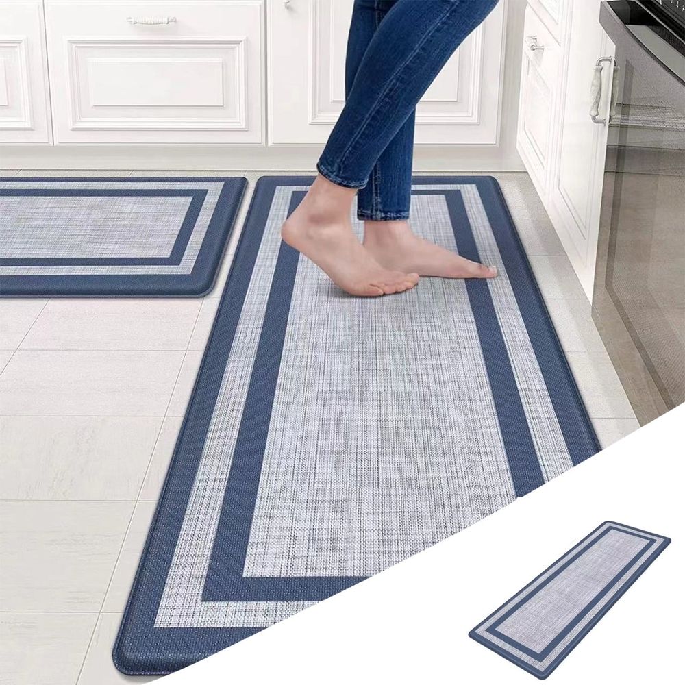 Kitchen Mats, Cushioned Anti Fatigue Kitchen Mat for Floor, Non Slip Waterproof Kitchen Rug Set, 1/2 Inch Thick Comfort Anti Fatigue Mat for Kitchen Sink Office Laundry, Blue