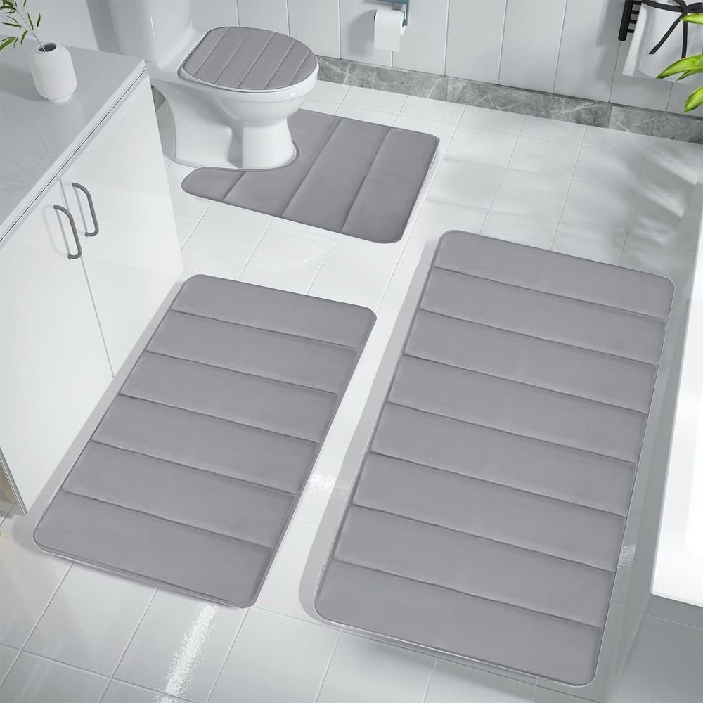 Bathroom Rug Sets 4 Piece, Non Slip Memory Foam Bathroom Rugs, Machine Wash Bathroom Mat Set, Water Absorbent Bath Rug For Tub, Toilet And Floor