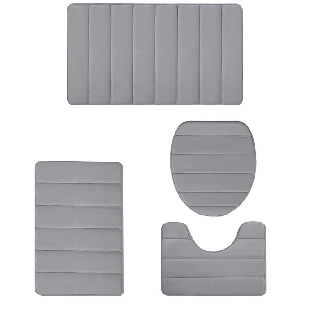 Bathroom Rug Sets 4 Piece, Non Slip Memory Foam Bathroom Rugs, Machine Wash Bathroom Mat Set, Water Absorbent Bath Rug For Tub, Toilet And Floor