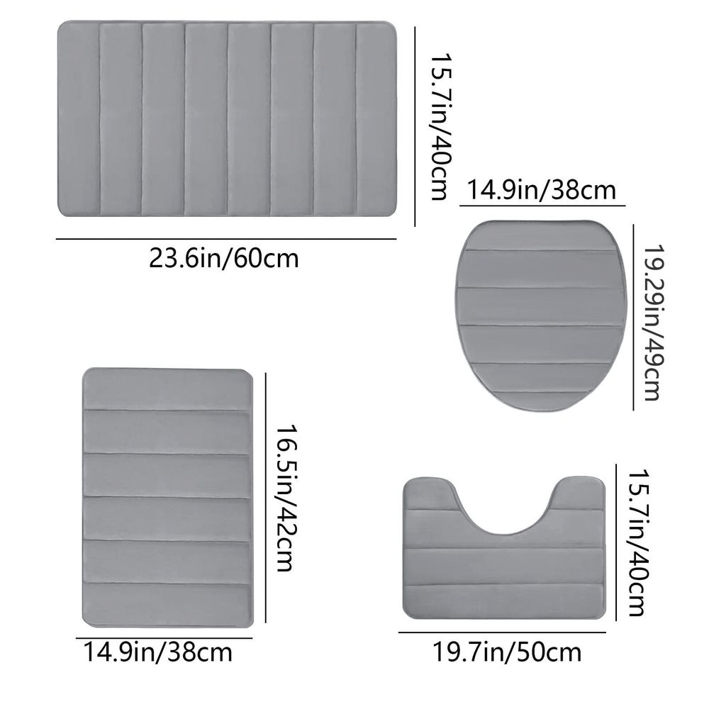 Bathroom Rug Sets 4 Piece, Non Slip Memory Foam Bathroom Rugs, Machine Wash Bathroom Mat Set, Water Absorbent Bath Rug For Tub, Toilet And Floor
