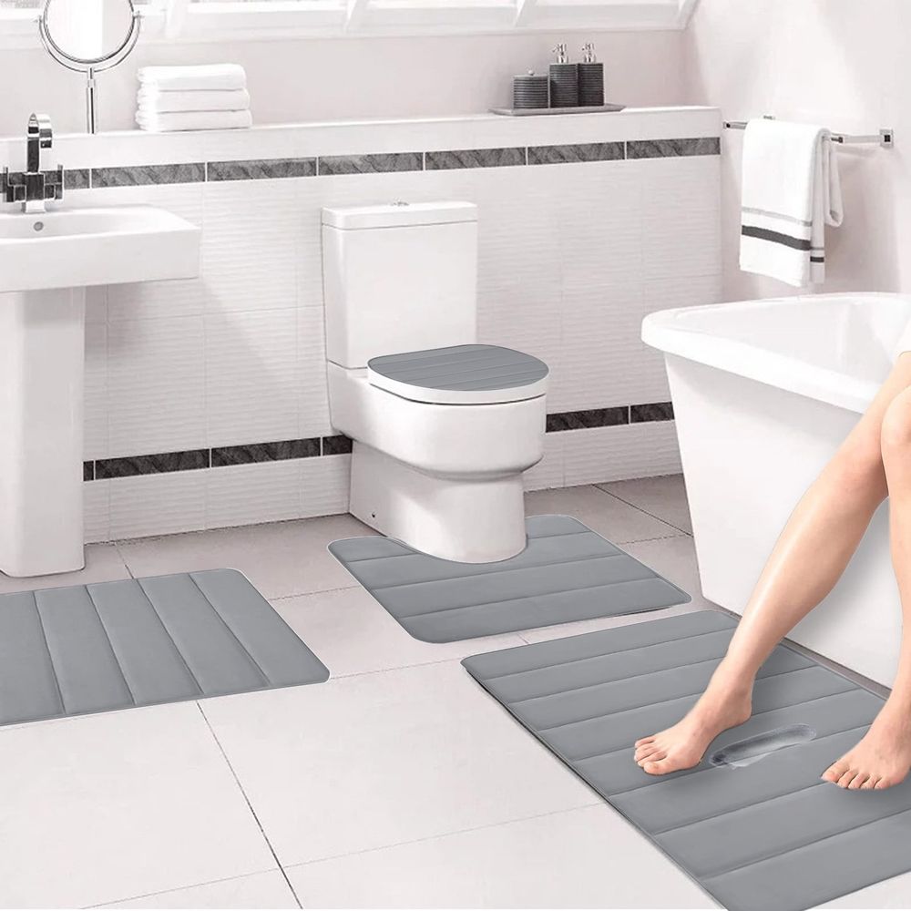 Bathroom Rug Sets 4 Piece, Non Slip Memory Foam Bathroom Rugs, Machine Wash Bathroom Mat Set, Water Absorbent Bath Rug For Tub, Toilet And Floor