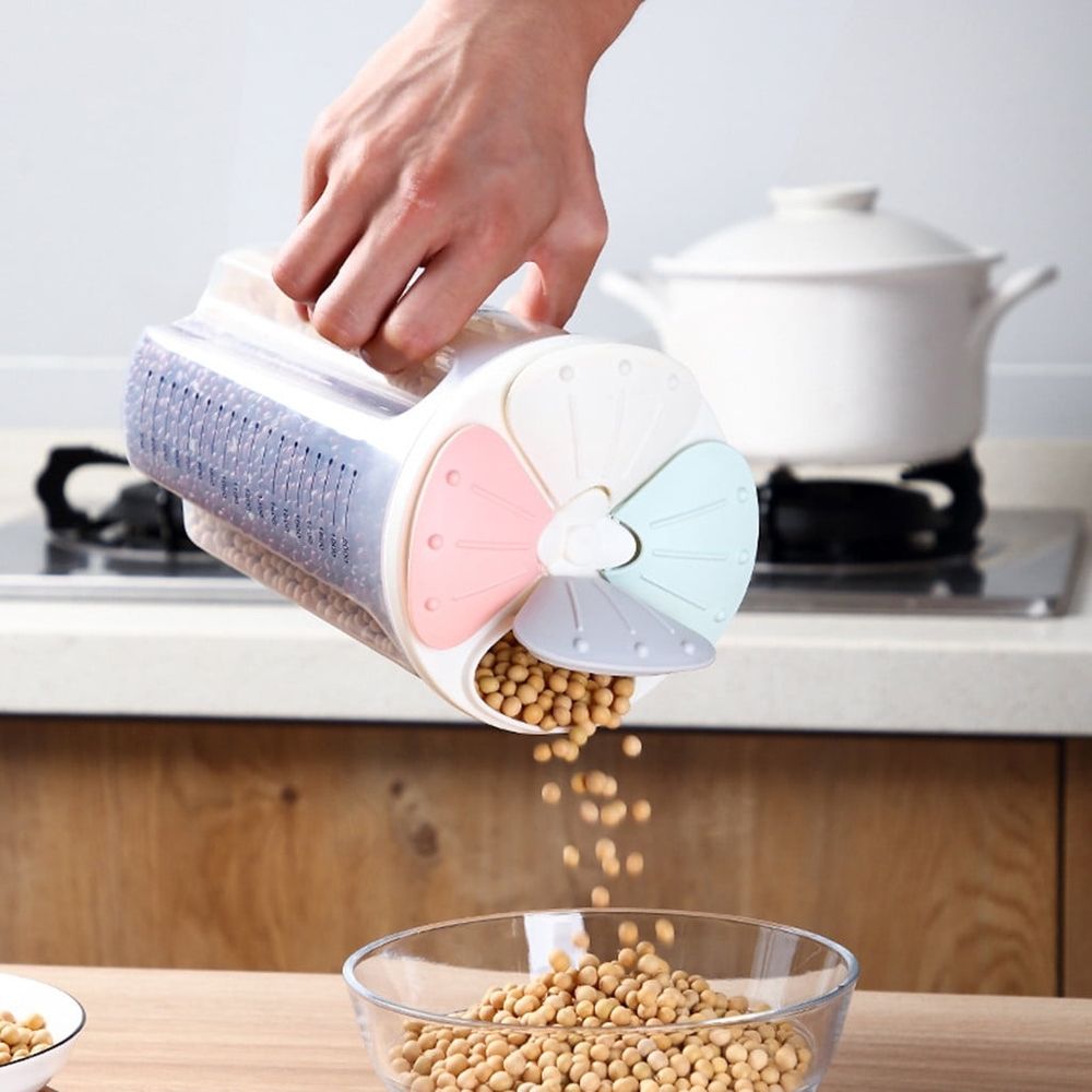 Airtight Cereal Dispenser Storage Containers, Flip-Top Lid BPA Free, Transparent Plastic Containers For Cereal, Rice, Snack, Dry Dried Food and Pantry Organization 2 Spaces