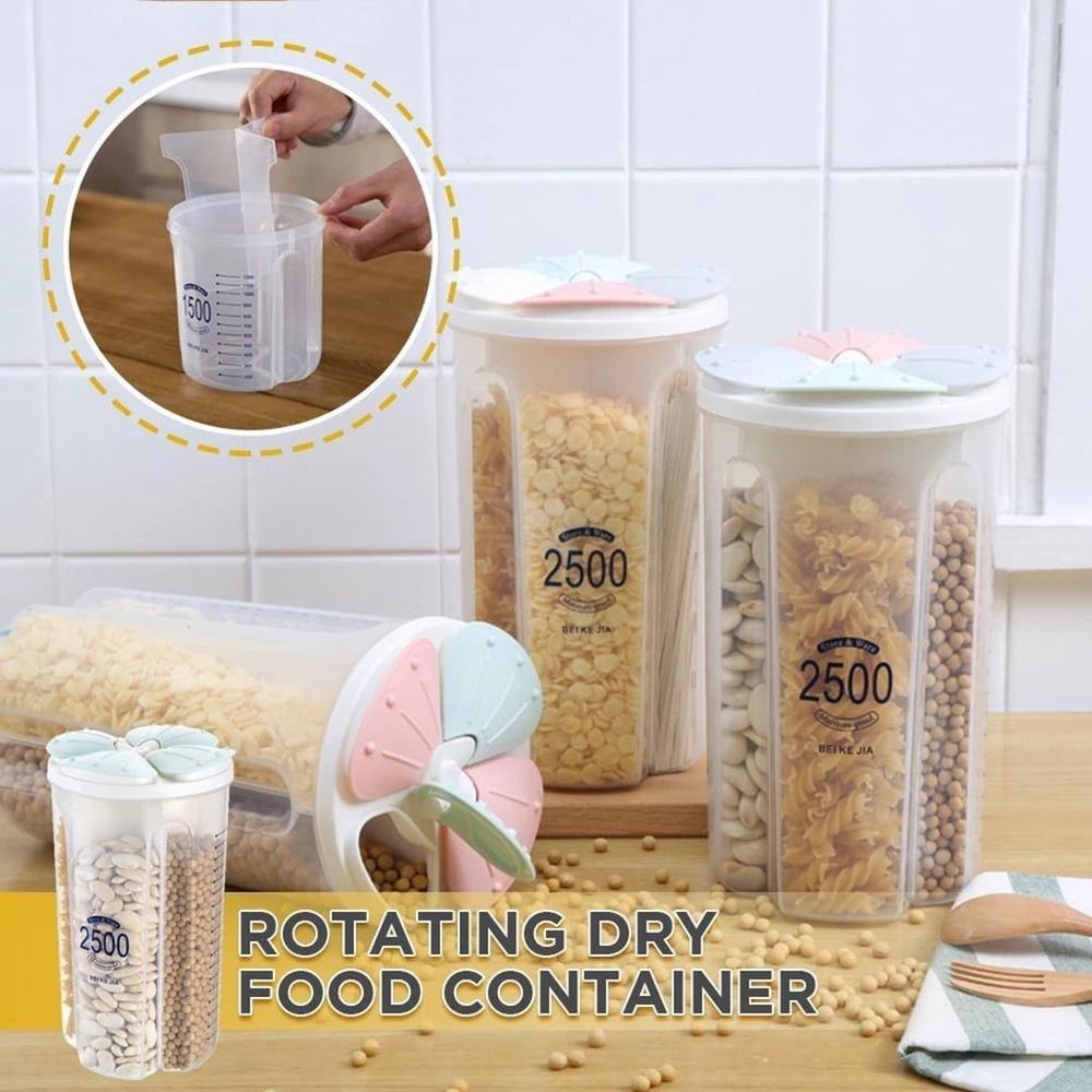 Airtight Cereal Dispenser Storage Containers, Flip-Top Lid BPA Free, Transparent Plastic Containers For Cereal, Rice, Snack, Dry Dried Food and Pantry Organization 2 Spaces