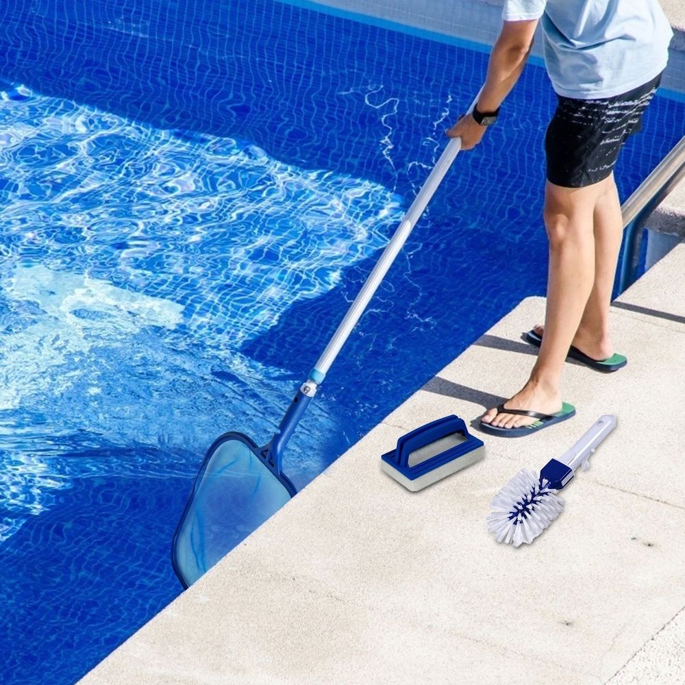 Fine Mesh Pool Skimmer Net & Pool Brush Head, Pool Net Skimmer with Sturdy Frame & Professional Pool Brushes for Cleaning Pool Walls, Durable Fine Pool Nets for Cleaning & Pool Brush Kit