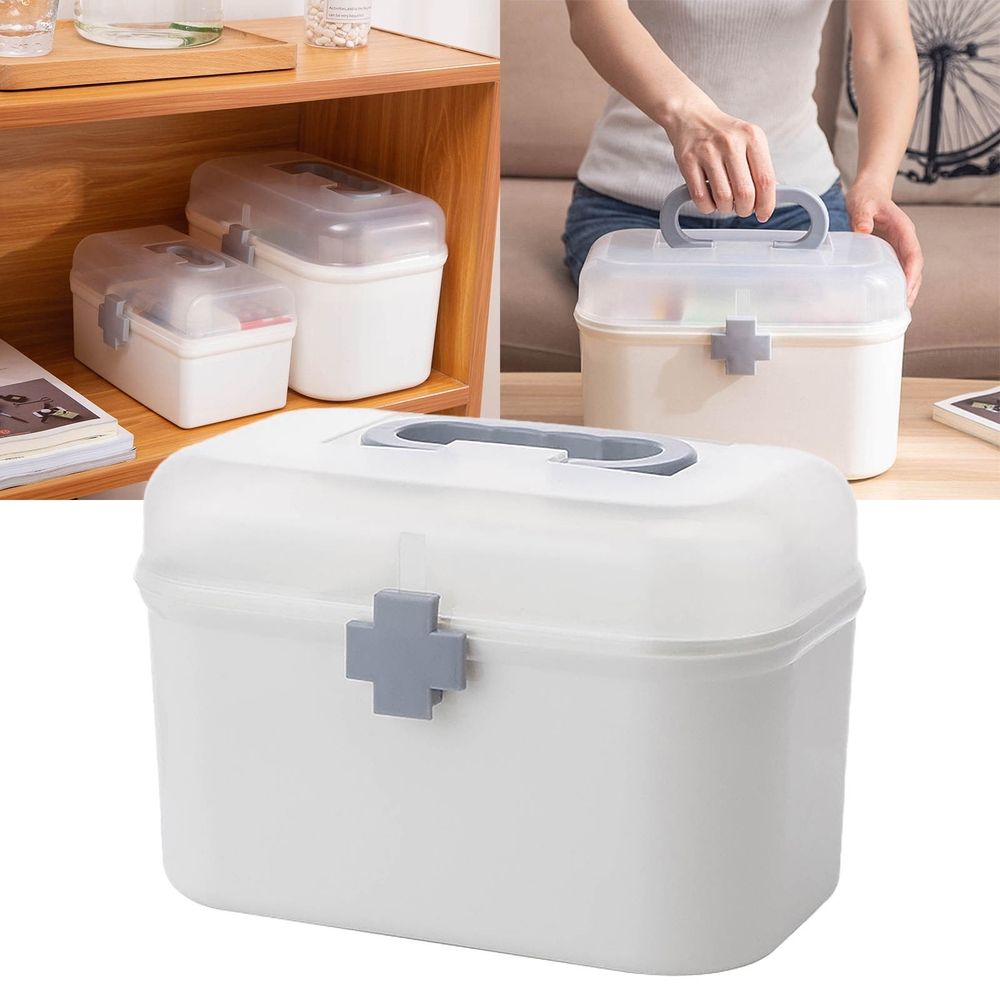 Medical Box, Box Double Layer with Handle Removable Tray Portable Large Capacity Emergency Kit Container Organizer Medicine Storage Box Organizer