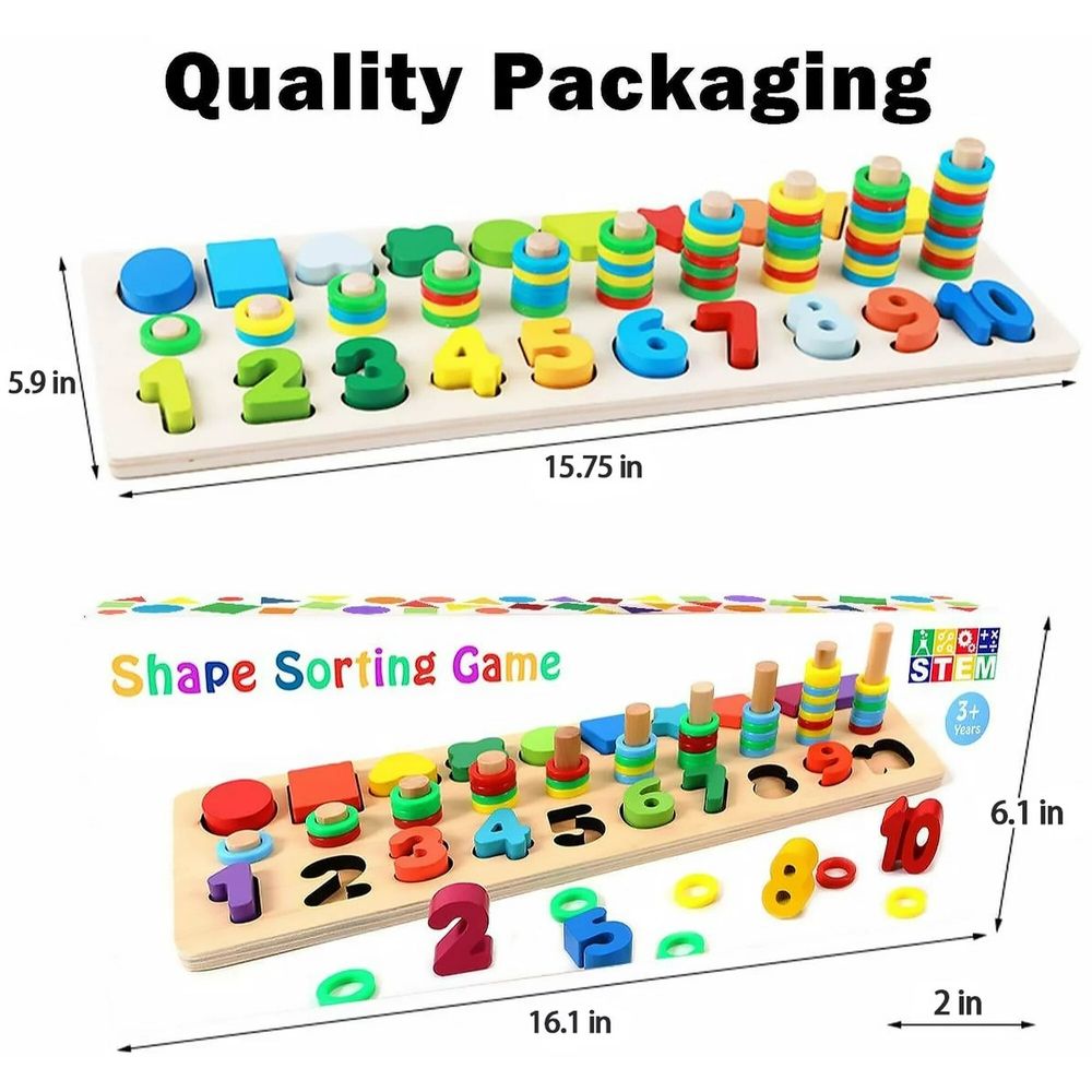Wooden Number Puzzle for Boys or Girls - Montessori Toys for Boys or Girls Learning- Wooden Counting Blocks Sorting Toys Shape Block Educational Toys Preschool Activities Stacking Toy
