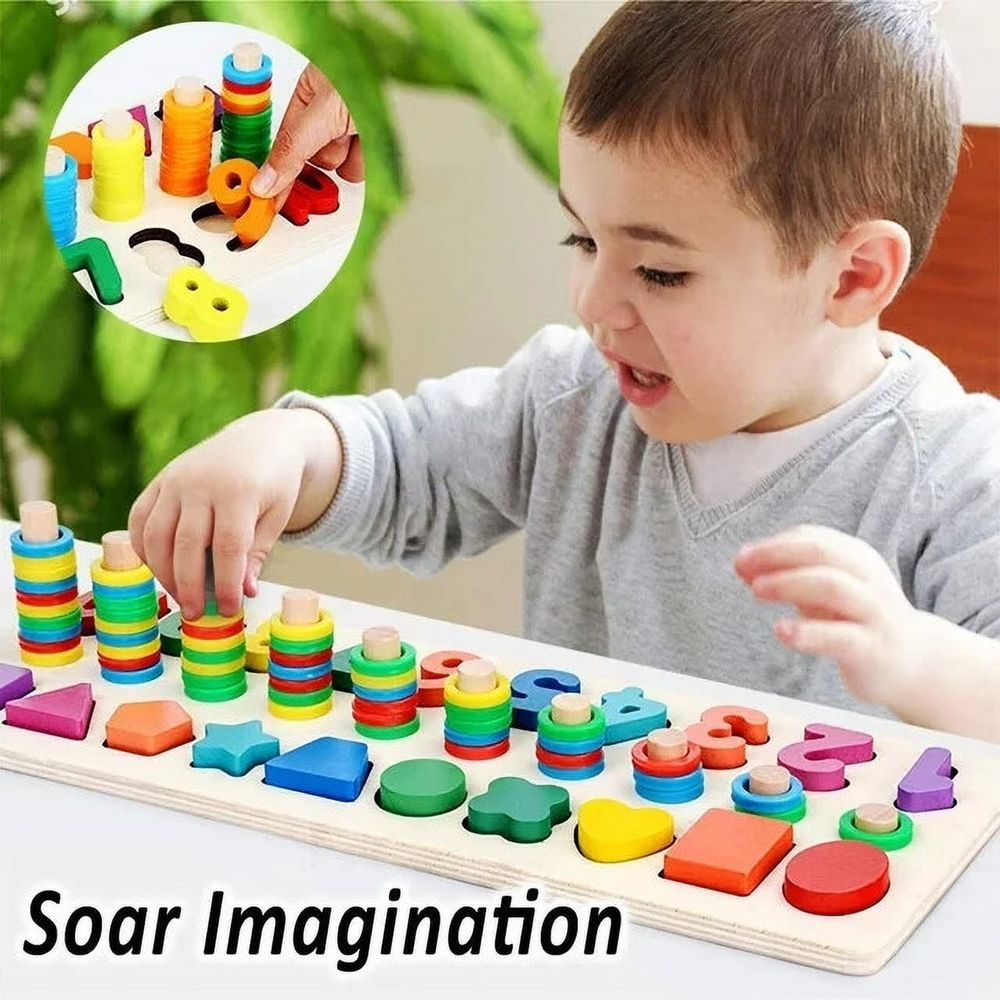 Wooden Number Puzzle for Boys or Girls - Montessori Toys for Boys or Girls Learning- Wooden Counting Blocks Sorting Toys Shape Block Educational Toys Preschool Activities Stacking Toy