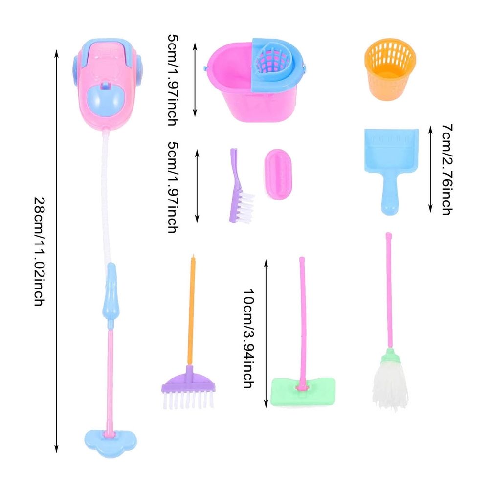 9 Pieces Miniature Dollhouse Cleaning Supplies, Mini Mop, Dustpan, Brush, Broom and Bucket Housework Tools, Doll House Accessories Pretend Play Decoration