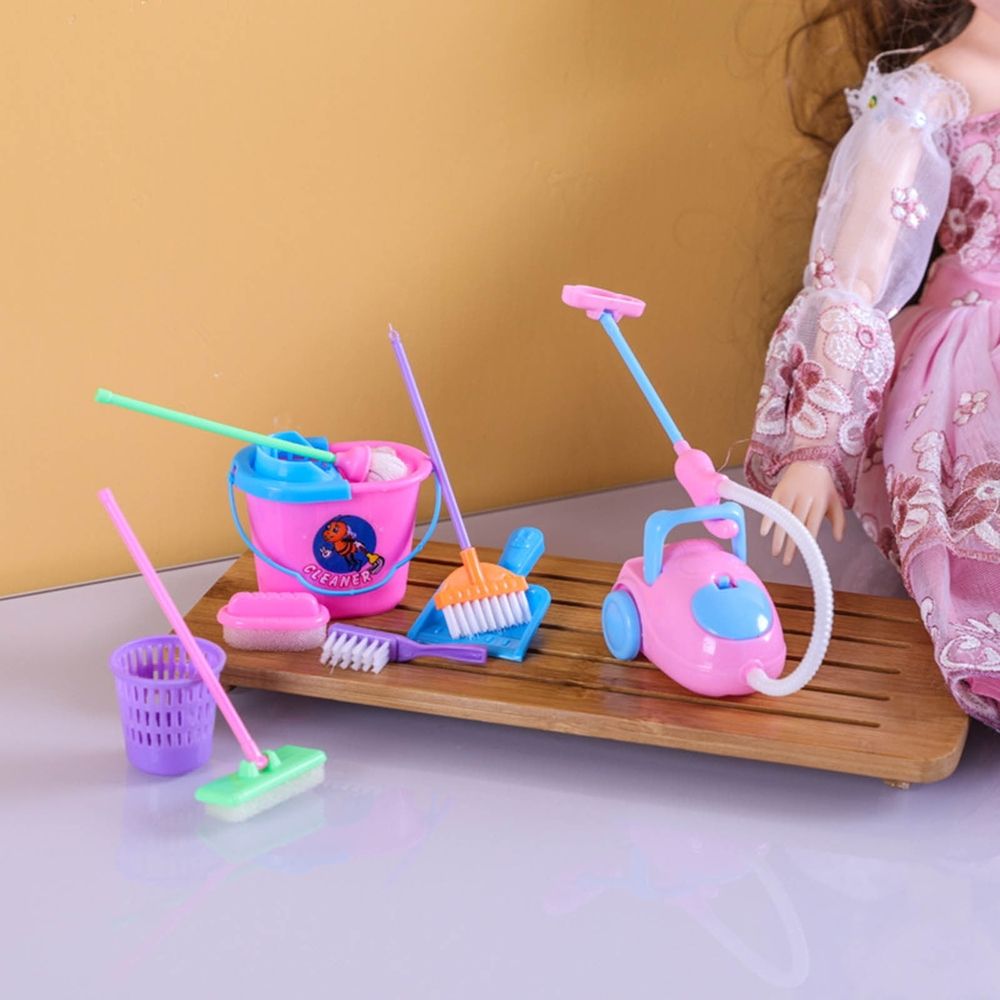 9 Pieces Miniature Dollhouse Cleaning Supplies, Mini Mop, Dustpan, Brush, Broom and Bucket Housework Tools, Doll House Accessories Pretend Play Decoration
