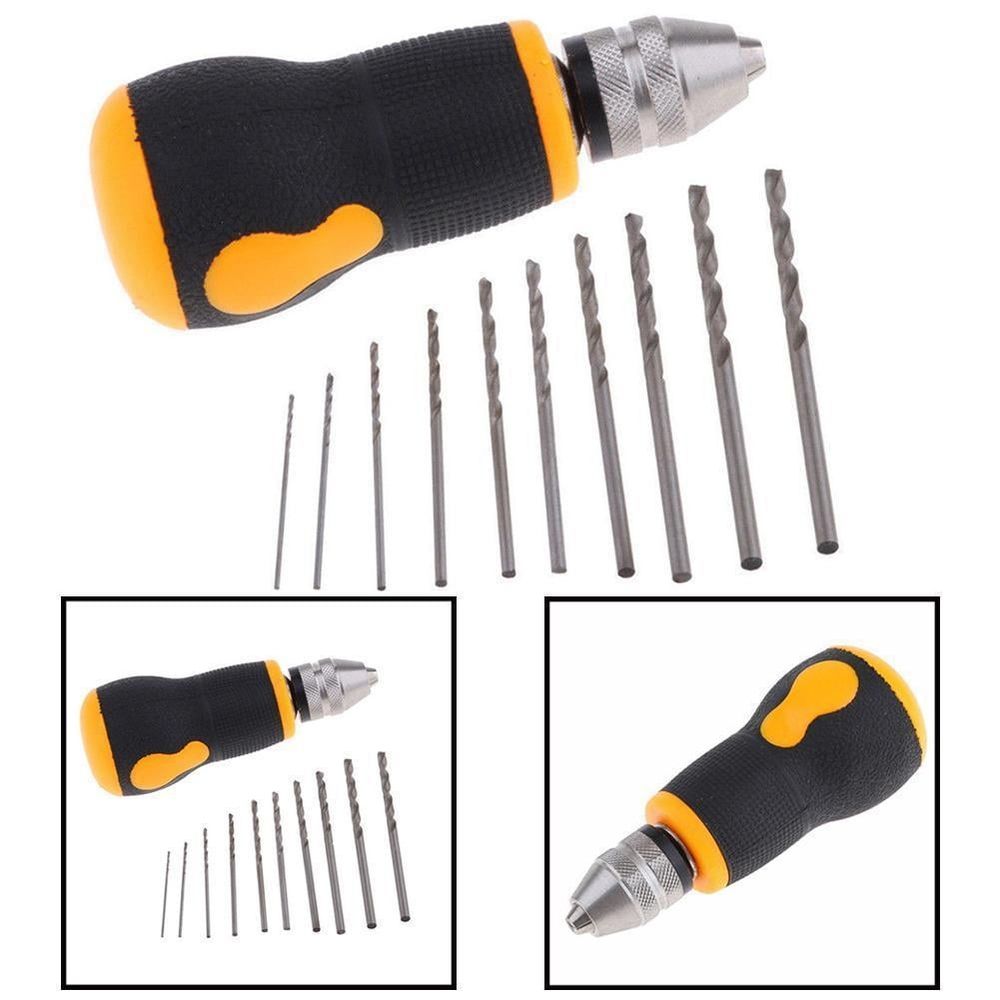 Micro Mini Portable Small Hand Drill + 10pcs Drill Tool Bits Hot 0.8-3.0mm D5U3