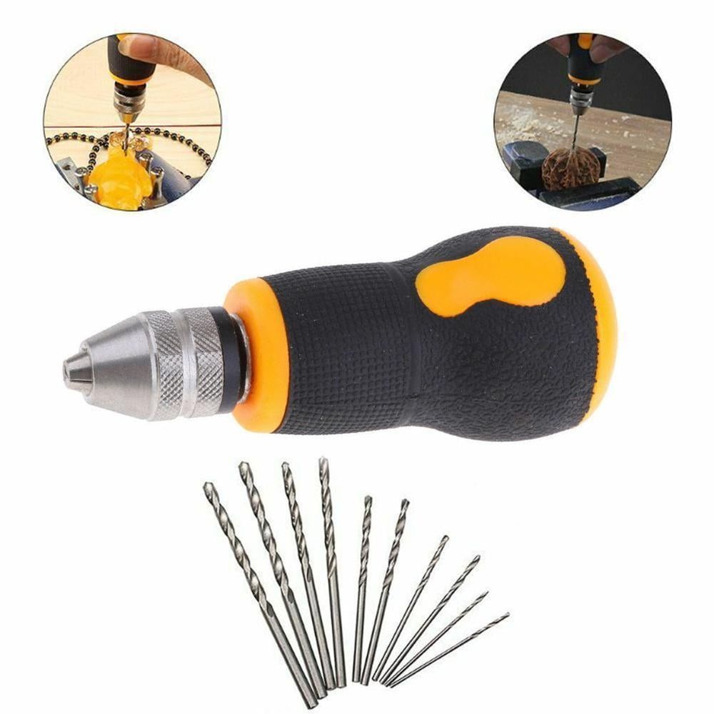 Micro Mini Portable Small Hand Drill + 10pcs Drill Tool Bits Hot 0.8-3.0mm D5U3